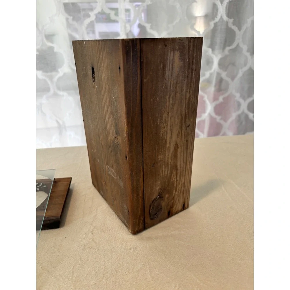 Rustic Wood Heart Etched Glass Lantern Wall Hanging Candle Holder Farmhouse